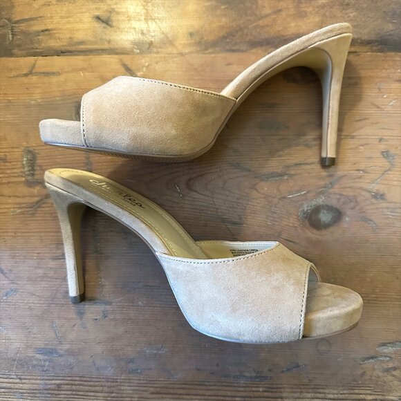 Charles David Shoes - Charles David Nude Suede Slides 7M 3 3/4" Heel NWOT